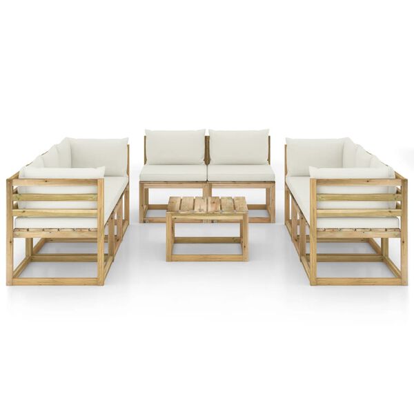 vidaXL Conj. lounge de jardim 9 pcs com almofad&otilde;es pinho impregnado