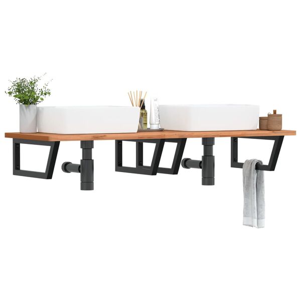vidaXL Prateleira de parede p/ lavatório aço/madeira de faia maciça