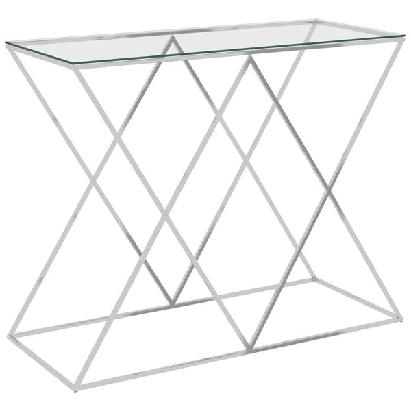 vidaXL Mesa de apoio 90x40x75 cm a&ccedil;o inoxid&aacute;vel prateado e vidro