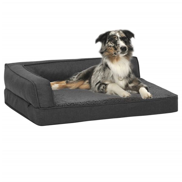 vidaXL Cama p/ c&atilde;es ergon&oacute;m. 60x42cm aspeto linho pel&uacute;cia cinza-escuro