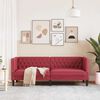 vidaXL Sofá chesterfield 3 lugares couro artificial vermelho tinto