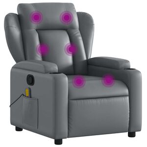 vidaXL Poltrona de massagem reclin&aacute;vel em couro sint&eacute;tico cinza