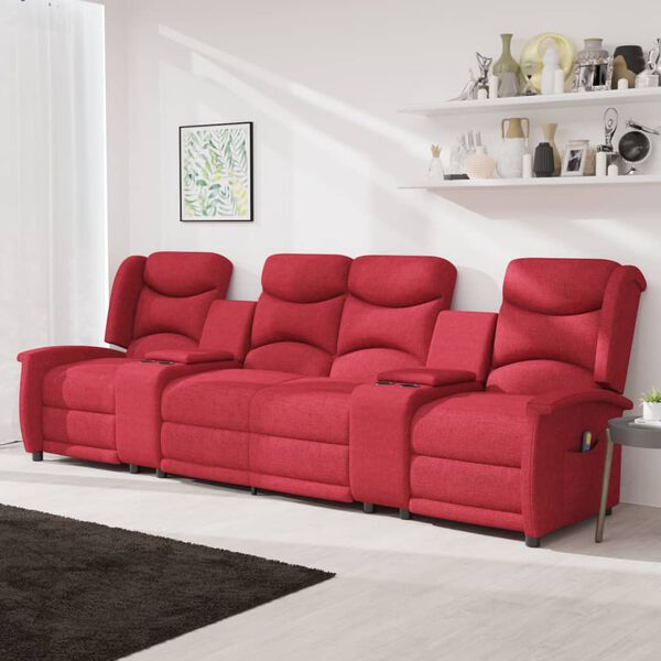 vidaXL Poltrona massagem 4 lug. reclin. c/ suporte copo vermelho-tinto