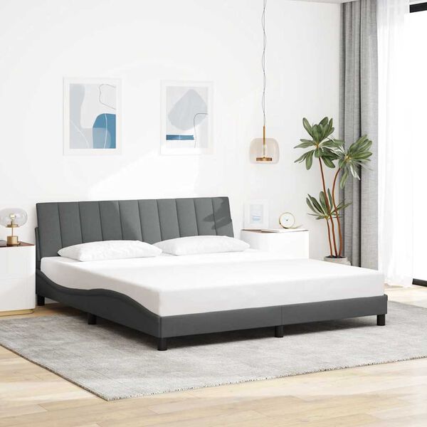 vidaXL Estrutura de cama sem colch&atilde;o Hanko 180x200 cm tecido cinzento-escuro