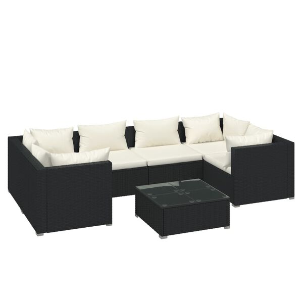 vidaXL 7 pcs conjunto lounge de jardim c/ almofad&otilde;es vime PE preto