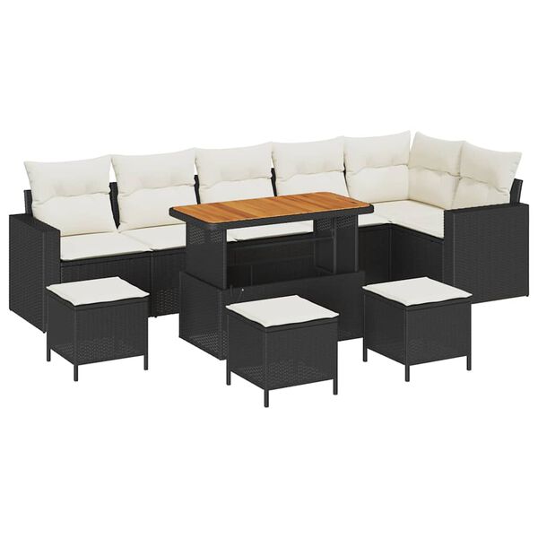 vidaXL Conjunto de Sof&aacute; de Jardim com almofada 10 pcs Preto e creme