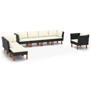 vidaXL 8 pcs conj. lounge jardim vime PE e madeira de eucalipto preto