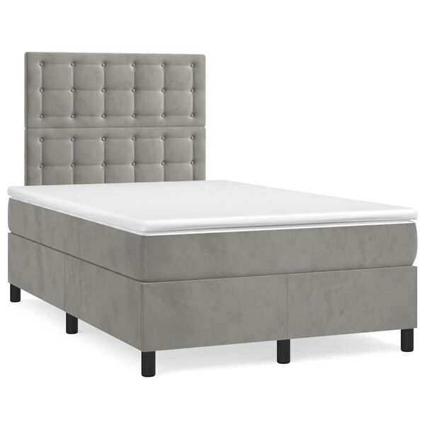 vidaXL Cama boxspring com colch&atilde;o 120x190 cm veludo cinzento-claro