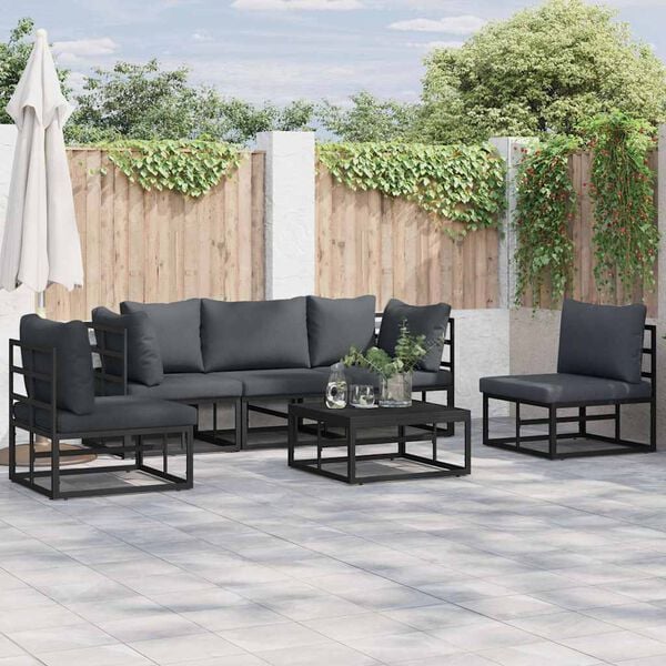 vidaXL Conjunto de Sof&aacute; de Jardim com almofada 6 pcs Preto Alum&iacute;nio
