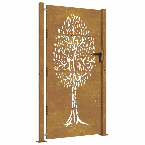 vidaXL Port&atilde;o de jardim 100x175 cm em a&ccedil;o corten com design de &aacute;rvore