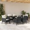 vidaXL Conjunto de Jantar para Jardim com almofada 7 pcs Preto vime PE
