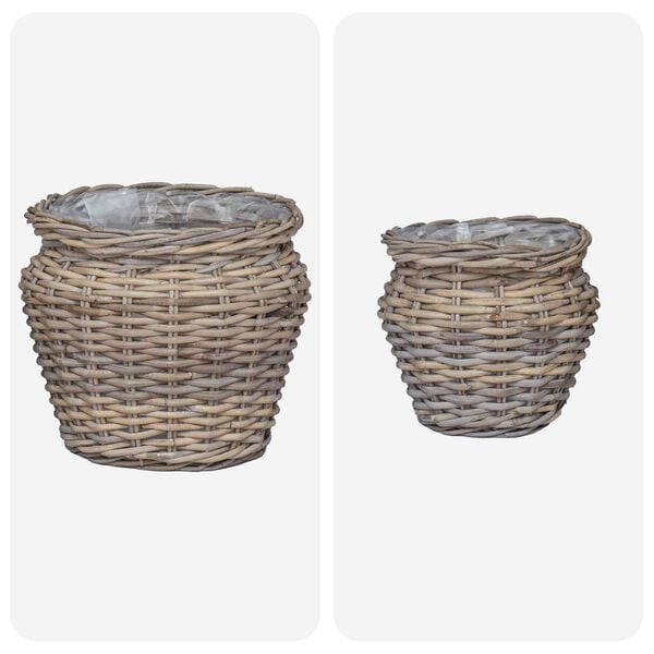 vidaXL Cesta de Plantador com armazenamento 2 pcs Cinzeto Rattan Lacak
