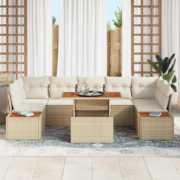 vidaXL Conjunto de Sof&aacute; de Jardim 8 pcs Bege Rattan Sint&eacute;tico