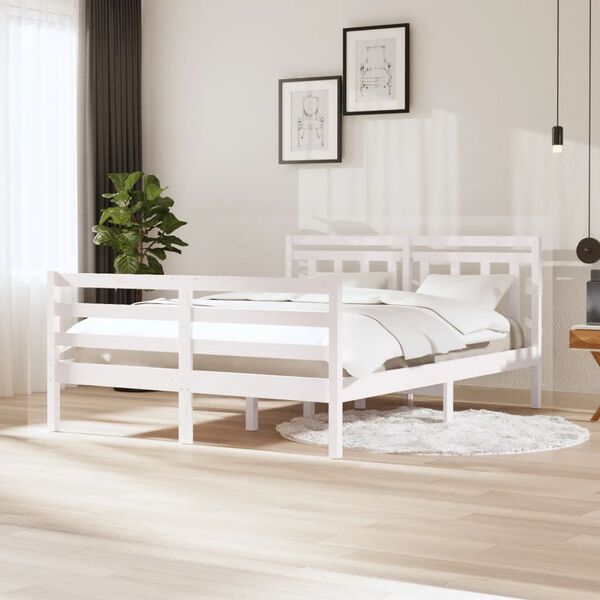 vidaXL Estrutura de cama 140x200 cm madeira maciça branco