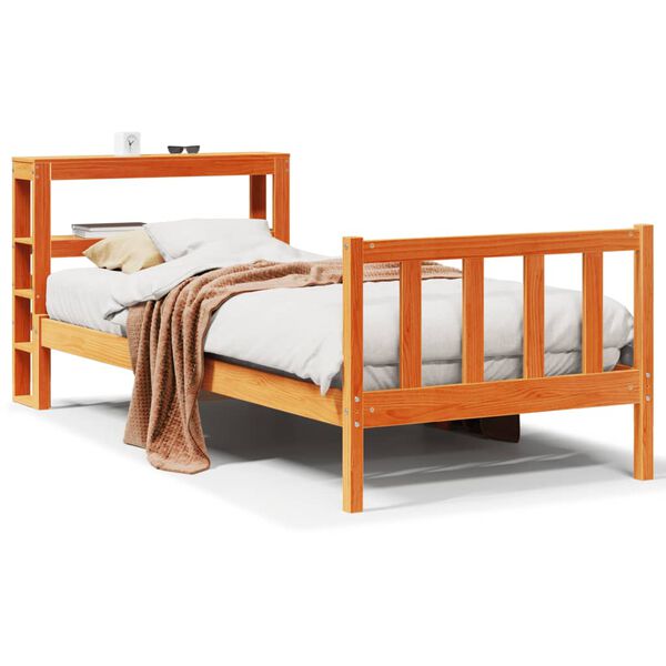 vidaXL Estrutura cama c/ cabeceira 90x190 cm pinho maciço castanho-mel