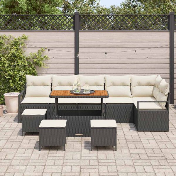 vidaXL Conjunto de Sof&aacute; de Jardim com almofada 10 pcs Preto e Creme