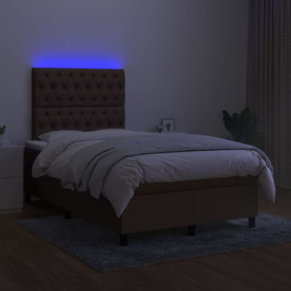 vidaXL Cama box spring c/ colch&atilde;o/LED 120x190cm tecido castanho-escuro