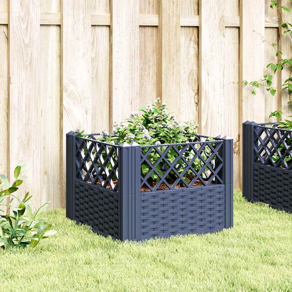 vidaXL Vaso/floreira de jardim c/ estacas 43,5x43,5x43,5cm PP cinzento azul