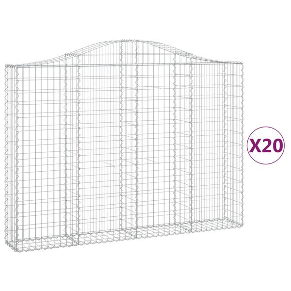 vidaXL Cestos gabi&atilde;o arqueados 20 pcs 200x30x140/160 ferro galvanizado