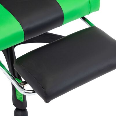 vidaXL Cadeira estilo corrida c/ apoio pés couro artif. verde/preto
