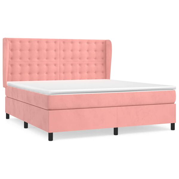 vidaXL Cama com molas/colch&atilde;o 160x200 cm veludo rosa