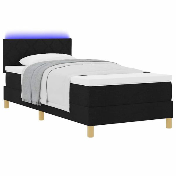 vidaXL Cama Box Spring LED com fitas LED Preto 100 x 200 cm tecido