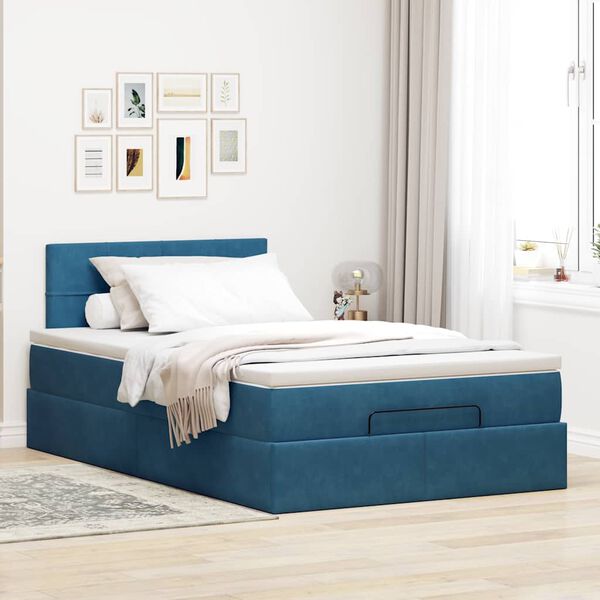 vidaXL Cama otomana com colch&atilde;o 120x190 cm veludo azul-escuro