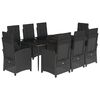 vidaXL 9 pcs conjunto de jantar p/ jardim c/ almofad&otilde;es vime PE preto