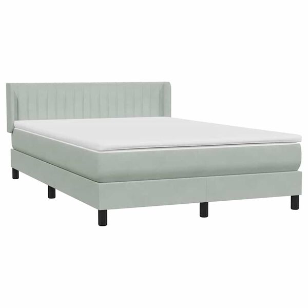 vidaXL Cama com molas/colch&atilde;o 140x210 cm veludo cinzento-claro