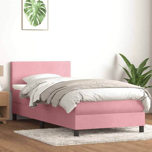 vidaXL Cama com molas/colch&atilde;o rosa 90x220 cm veludo