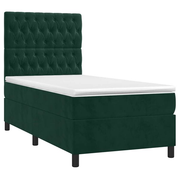 vidaXL Cama com molas/colch&atilde;o 80x200 cm veludo verde-escuro