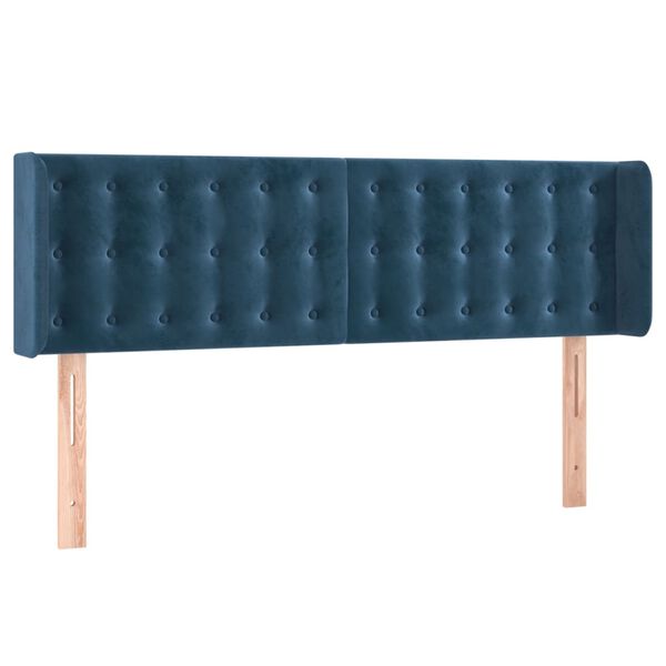 vidaXL Cabeceira de cama c/ abas tecido 147x16x78/88cm azul-escuro