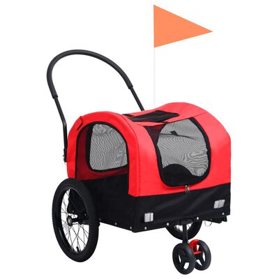 vidaXL Reboque bicicletas/carrinho para animais 2-em-1 vermelho/preto