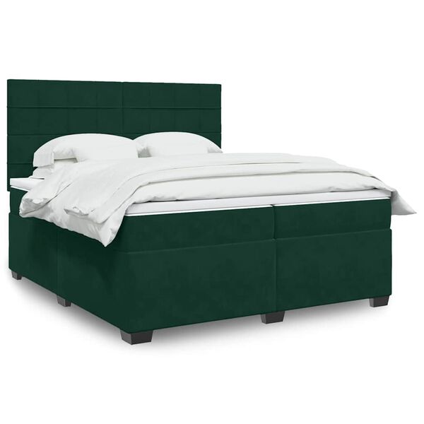 vidaXL Cama com molas/colch&atilde;o 200x200 cm veludo verde-escuro