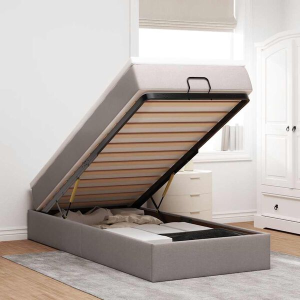 vidaXL Estrutura de cama otomana com colch&atilde;o tecido cinzento 80x200cm