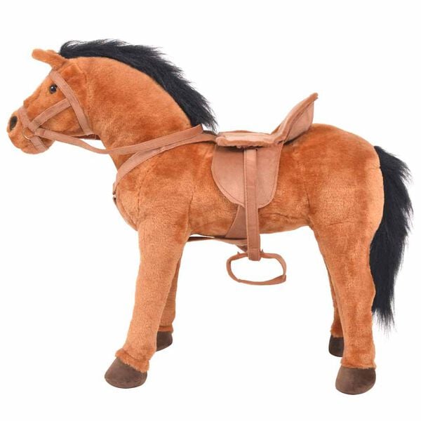 vidaXL Cavalo de peluche de montar castanho