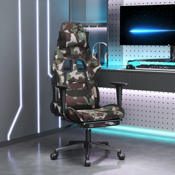 vidaxL Cadeira de gaming com apoio de p&eacute;s tecido camuflagem e preto