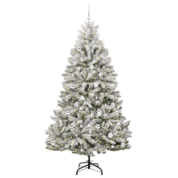 vidaXL &Aacute;rvore de Natal Artificial Verde e Branco 210 cm PVC e Metal