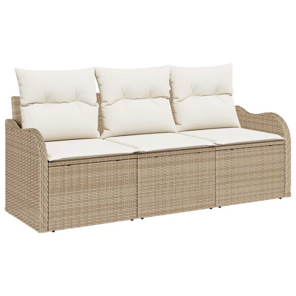 vidaXL Conjunto de Sof&aacute; de Jardim 3 pcs Bege Rattan Sint&eacute;tico