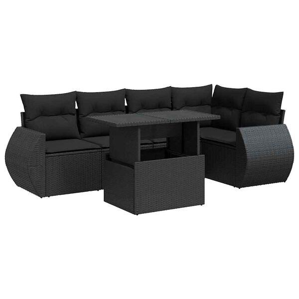vidaXL 6 pcs conjunto sof&aacute;s de jardim c/ almofad&otilde;es vime PE preto