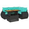 vidaXL 5 pcs conjunto sof&aacute;s de jardim com almofad&otilde;es vime PE preto