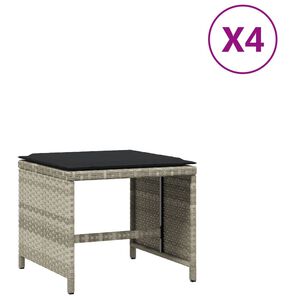 vidaXL Bancos jardim c/ almofad&otilde;es 4pcs 41x41x36cm vime PE cinza-claro
