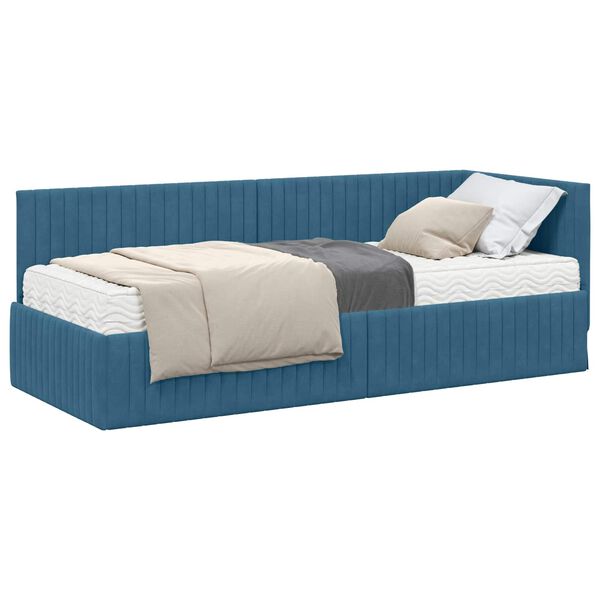 vidaXL Estrutura de Cama de Canto com Colch&atilde;o 2 pcs Azul Veludo