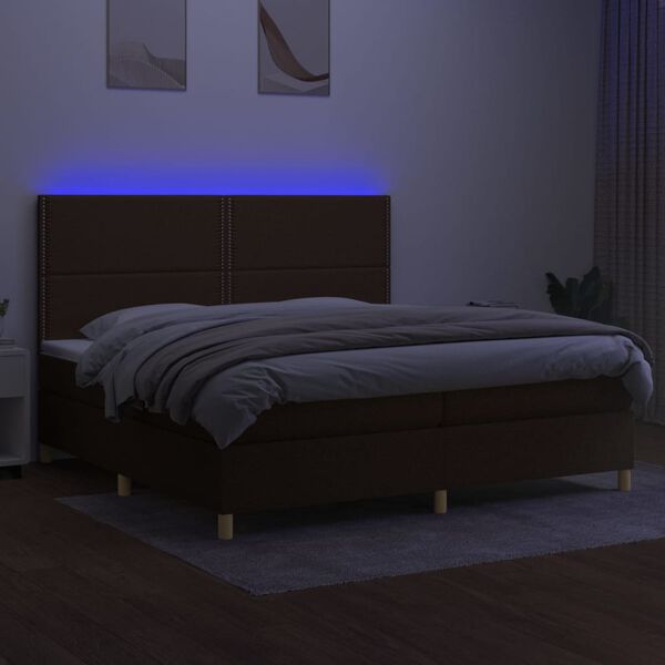 vidaXL Cama box spring c/ colch&atilde;o/LED 200x200cm tecido castanho-escuro