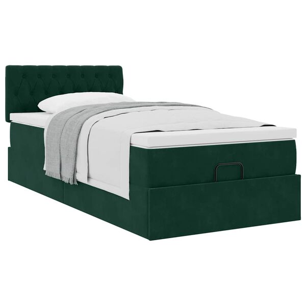 vidaXL Estrutura cama otomana colch&atilde;o 80x200 cm veludo verde escuro