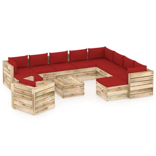 vidaXL 12 pcs conj. lounge jardim c/ almofad&otilde;es madeira impreg. verde