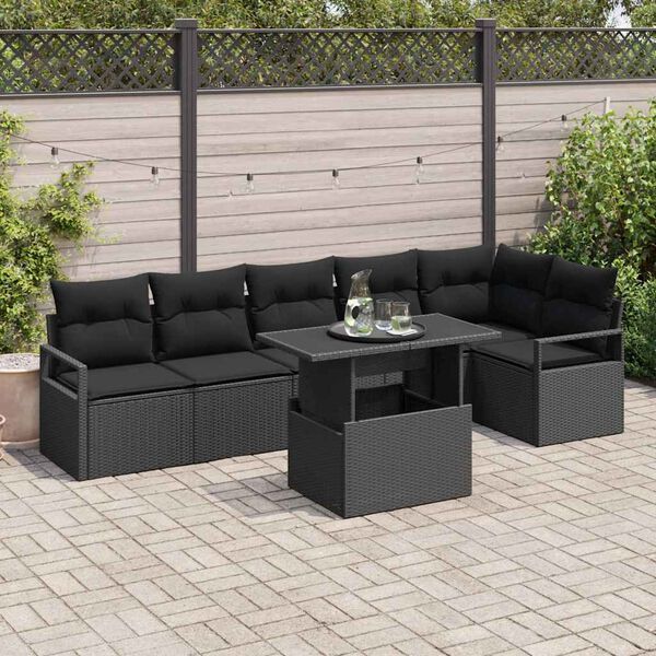 vidaXL Conjunto de Sof&aacute; de Jardim 7 pcs Preto vime PE