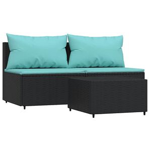 vidaXL 3 pcs conjunto lounge de jardim c/ almofad&otilde;es vime PE preto