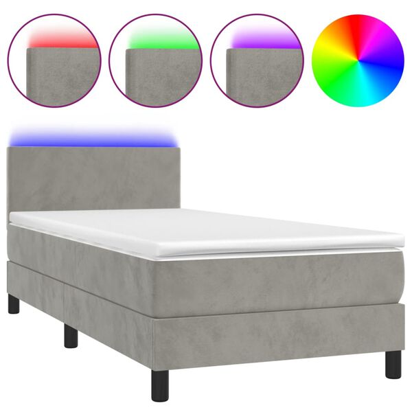 vidaXL Cama box spring c/ colch&atilde;o/LED 100x200 cm veludo cinzento-claro
