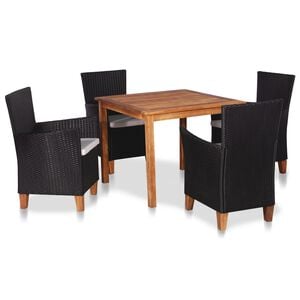 vidaXL 5 pcs conjunto de jantar para jardim vime PE preto e castanho